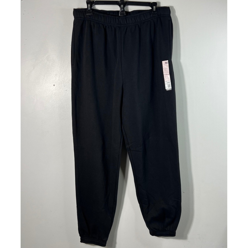 So Foldover Fleece Jogger Sweatpants Black Luxe L Cotton Polyester NWT Pockets